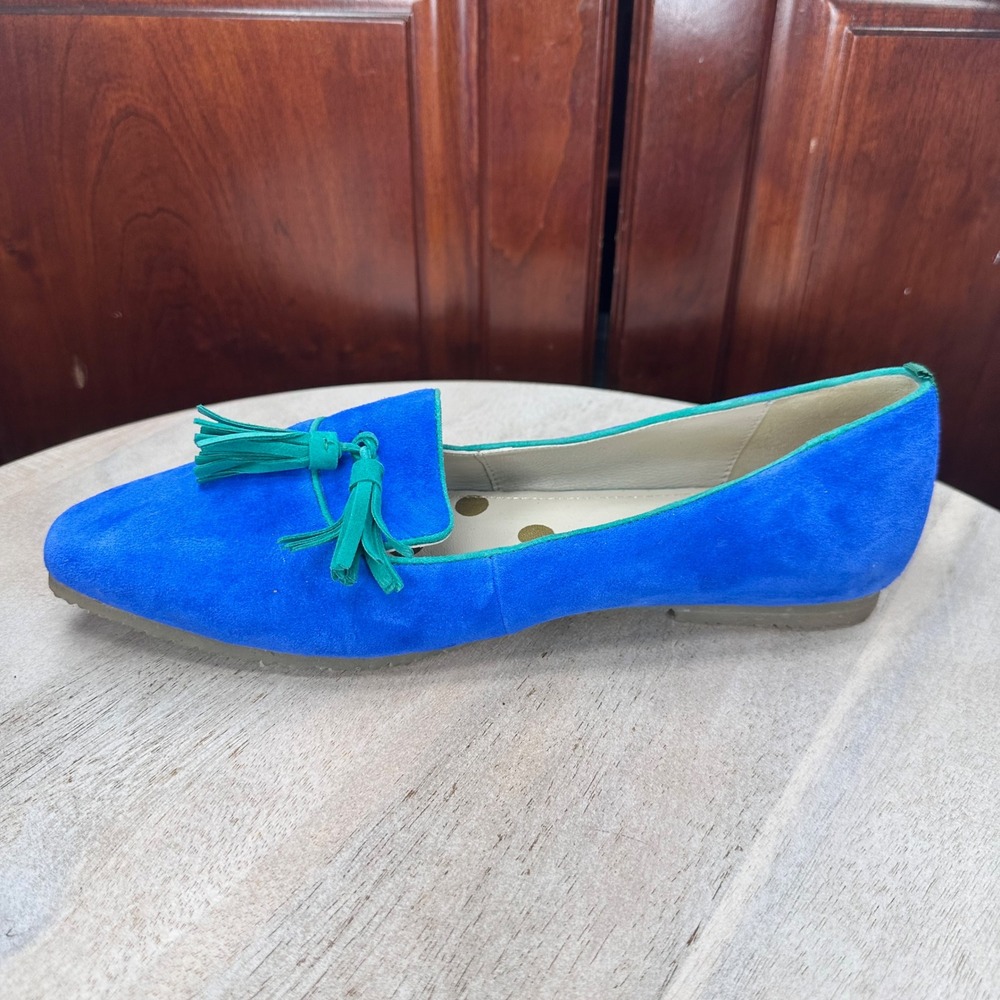 Boden Blue Suede Tassel Loafers Green Trim Pointed Toe Flats Mens EU 39 - Picture 6 of 12